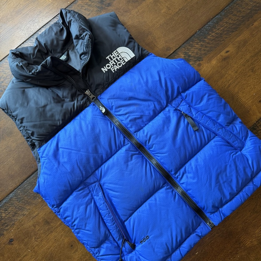 The North Face Vest Youth 10-12 Blue Black 700 Down Puffer Full Zip Winter Warm
